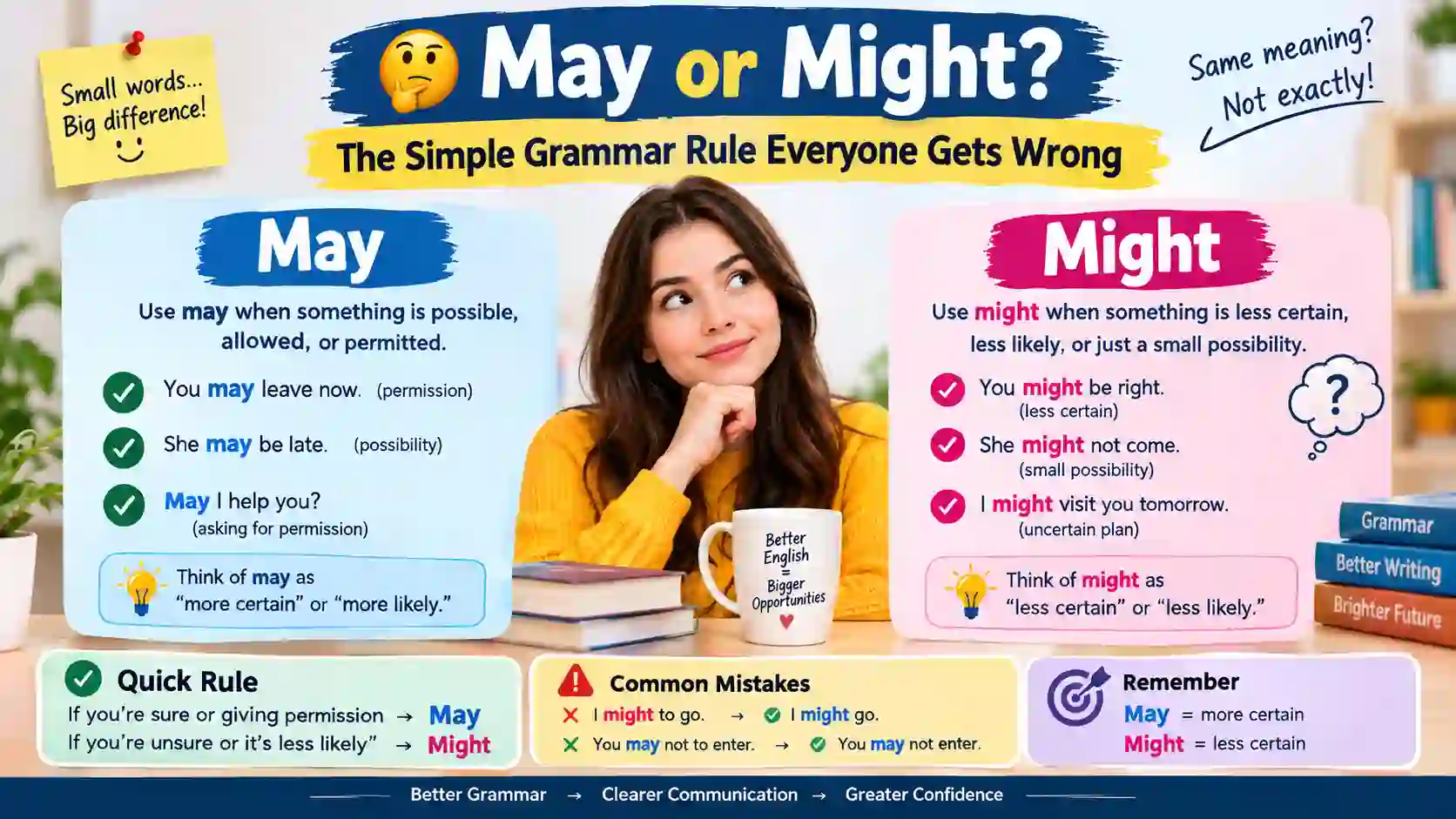 🤔May or Might? The Simple Grammar Rule Everyone Gets Wrong